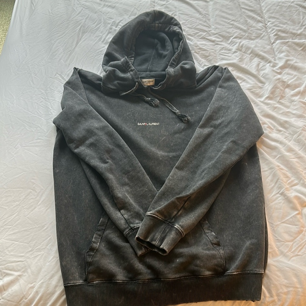 Saint Laurent Logo Distressed Hoodie